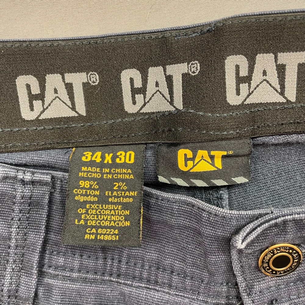 CAT Caterpillar Mens 34x30 Navy Blue Canvas Stretch Work Pants Trousers‎